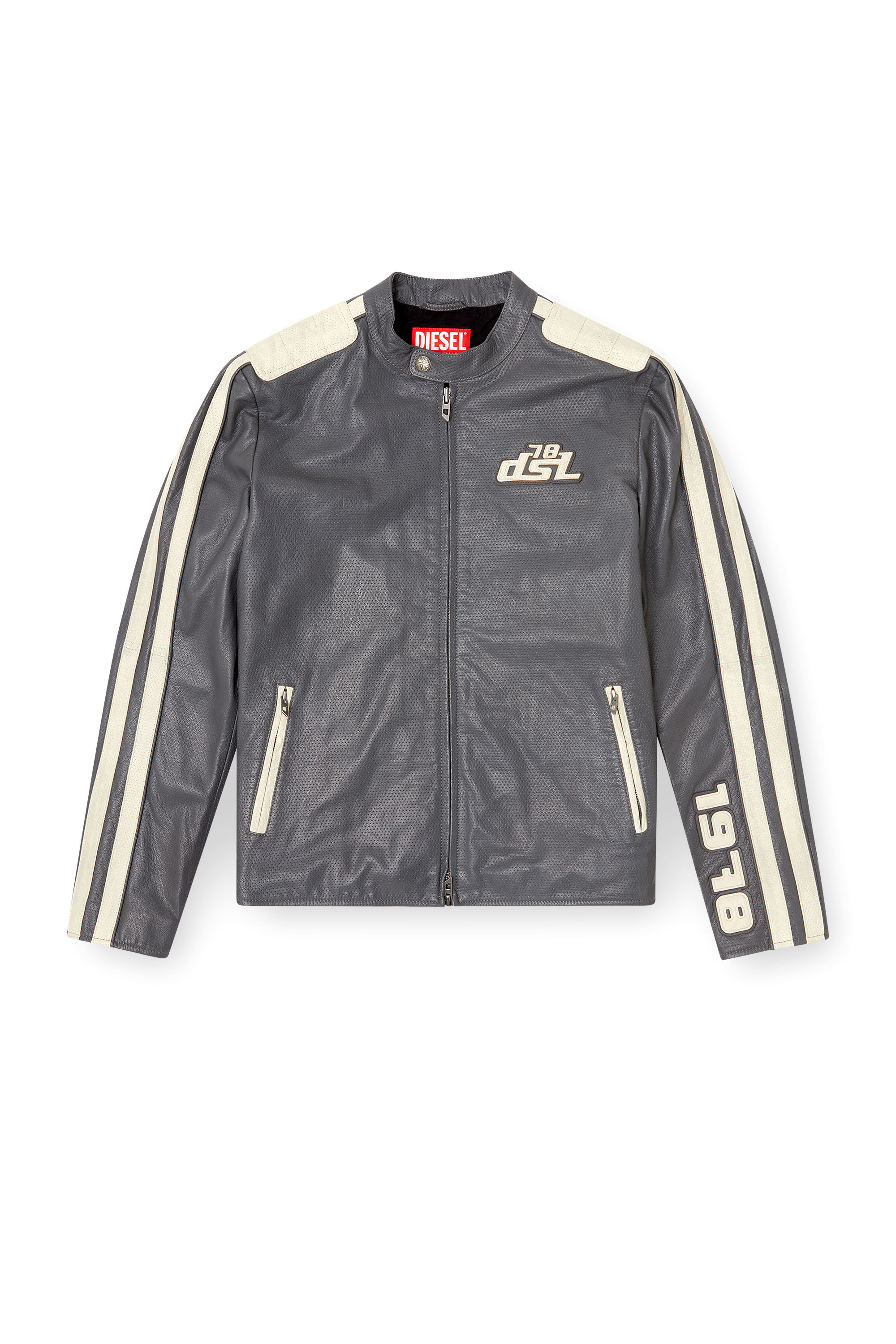 Diesel - L-POP, Veste de motard en cuir perforé Mixte in Gris - 4